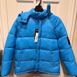 Light Blue Men’s Puffer Jacket - Winter Insulated Coat